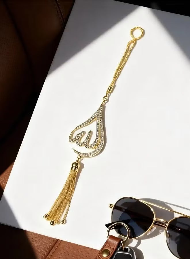 Muslim-themed car interior accessories, luxurious gold teardrop tassel car pendant, zinc alloy Islamic-style rearview mirror pendant, fashionable car ornament decoration, a gift symbolizing blessings.