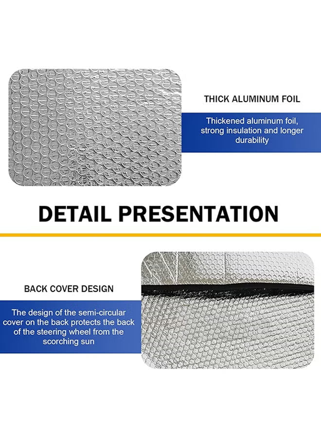 Steering Wheel Sun Shade Cover, Vehicle Steering Wheel Sunblock Cover, Universal Reflective Steering Wheel Shield, Steering Wheel Sun Heat Shield for SUV Truck Van (Silver)