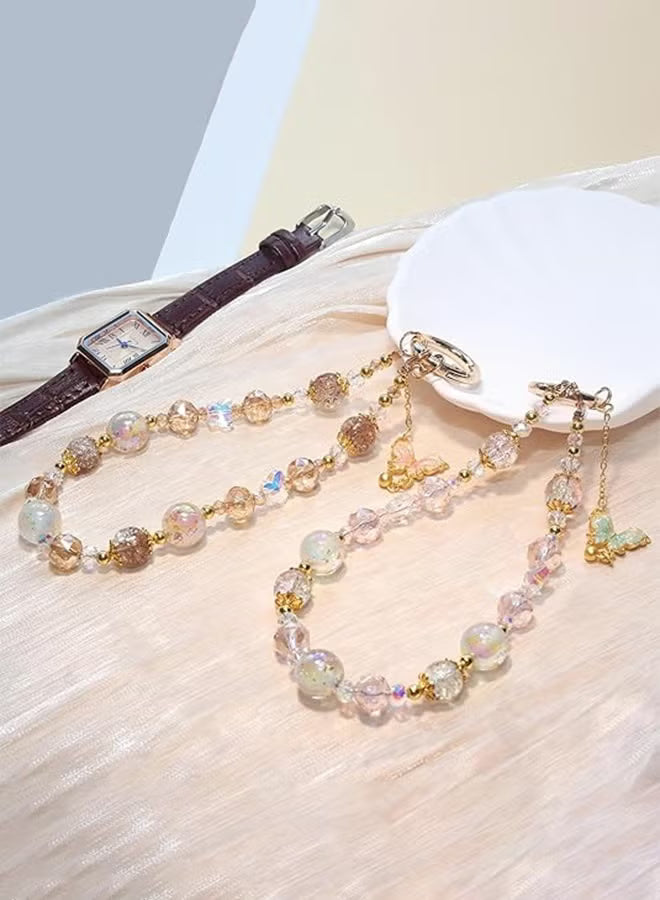 Beaded Charms Strap, Crystal Bracelet Wrist Lanyard, Cute Phone Key Chain, Case Accessories for Camera Wallet AirPods