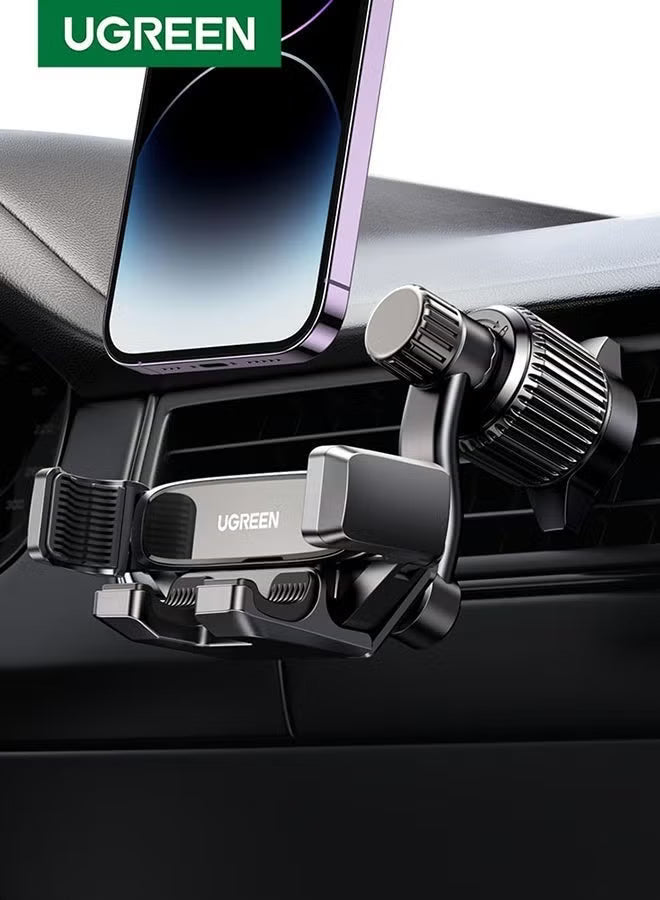 Mobile Holder For Car Car Phone Holder For Air Vent Car Mobile Holder With Auto Lock And Hook Shape Clip Not Block Air Vent Phone Holder Car Fit Big Phone iPhone 15 16 Series, Samsung S24 S23, Xiaomi Black
