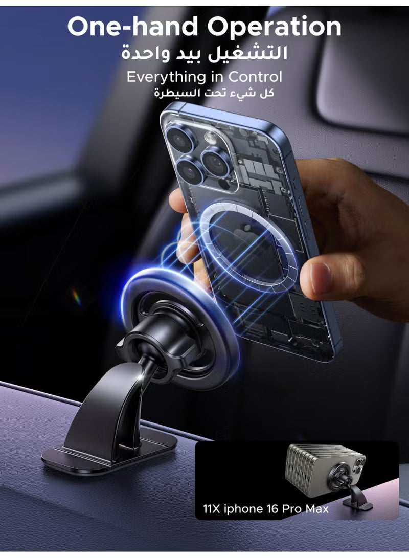 Magsafe Car Phone Holder Strong Magnetic Mount with Hook & Adhesive Base [360° Adjustable], [Removable Base], Compatible with iPhone 17/16/15 and Samsung S26/25/24 black