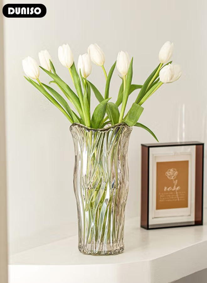 Clear Glass Vase, Modern Decorative Vase, Large Irregular Shape Vintage Flower
