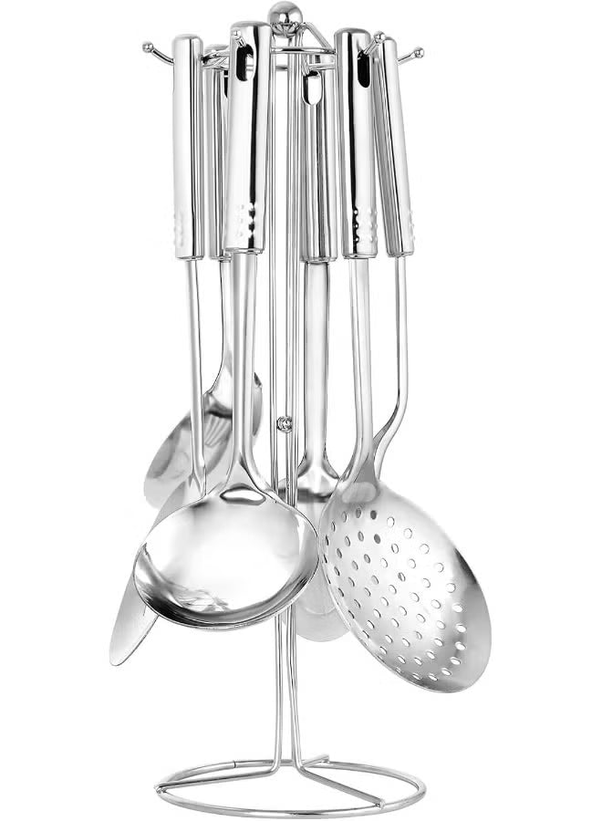 Berger 7-Piece Stainless Steel Kitchen Tool Set with Holder Stand | Multifunction Cooking Utensils Set, Silver