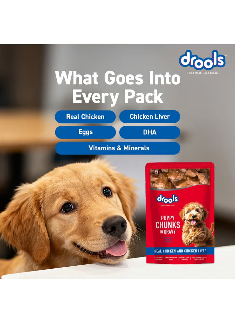 Puppy Wet Dog Food Real Chicken and Chicken Liver Chunks in Gravy Pouches