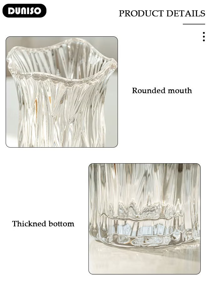Clear Glass Vase, Modern Decorative Vase, Large Irregular Shape Vintage Flower