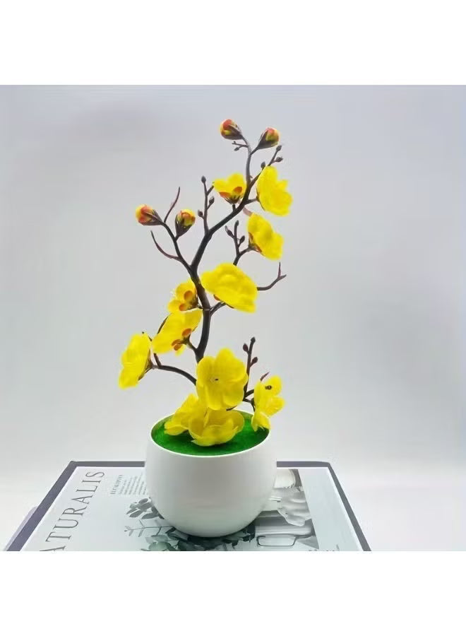 Artificial Potted Plum Blossom Bonsai – Wax-Finish Fake Flower Branch
