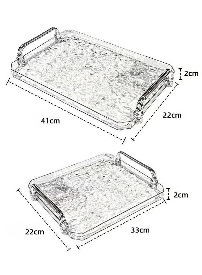 2 PCS Serving Tray, With Silver Polished Metal Handles, Serving Plate