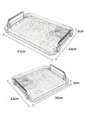 2 PCS Serving Tray, With Silver Polished Metal Handles, Serving Plate