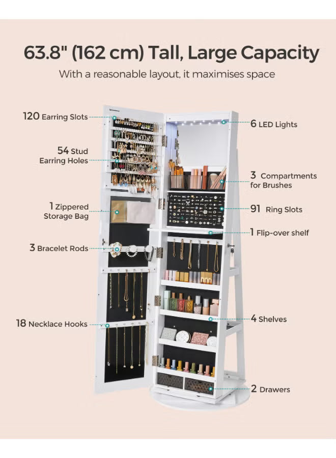 SONGMICS 6 LEDs Mirror Jewellery Cabinet, 360°