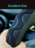 Black Leather Steering Wheel Cover with 3D Honeycomb, 14.5-15 Inch Universal Fit, Anti-Slip Breathable Durable Car Wheel Protector for SUV Truck