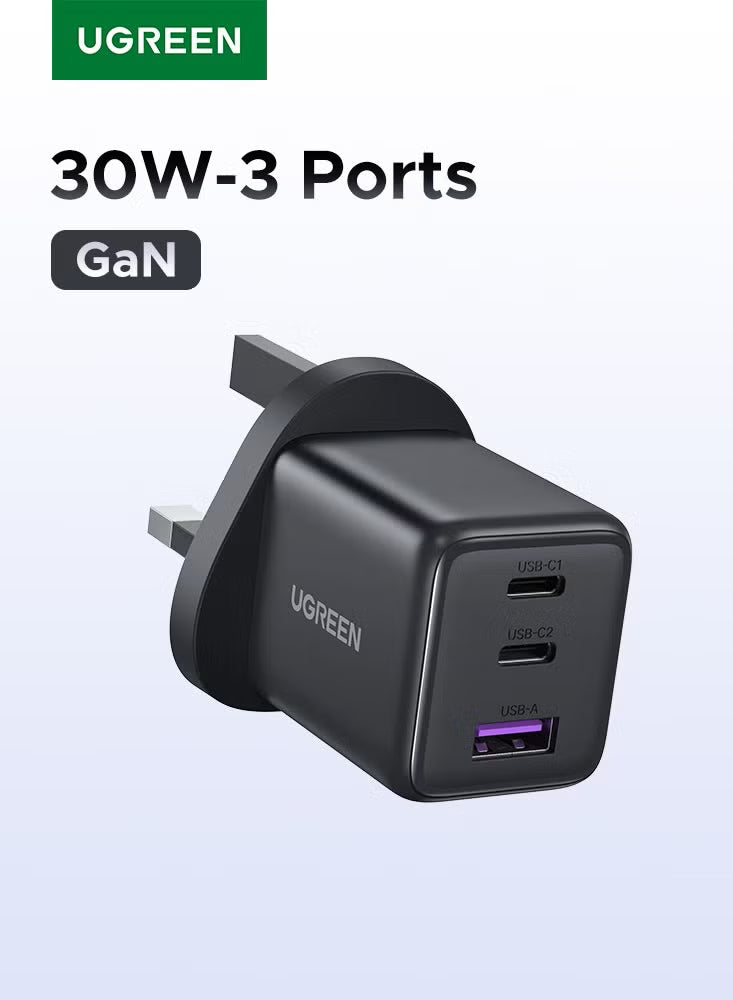 Ugreen 30W 2C1A GaN Charger Type C USB C Adapter USB Wall Plug Fast iPhone Charger Multi Ports Charger Portable Compatible With iPhone 16 Series Galaxy 25 24 Series iPad Pro Air Mini Apple Watch Xiaomi Huawei - 30W 2C1A