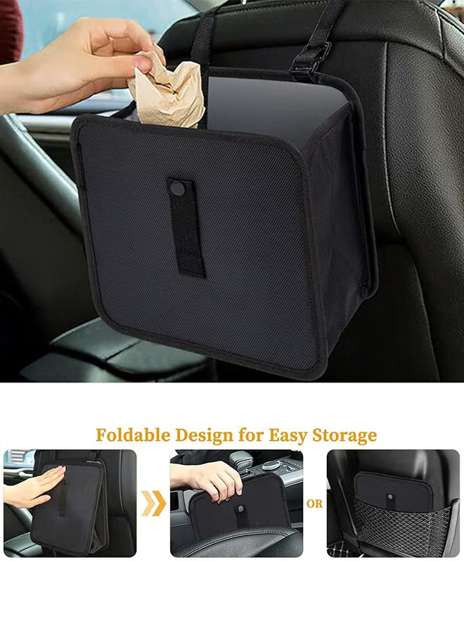 Foldable Hanging Car Trash Can - Large Capacity Waterproof Garbage Bag, Leakproof Storage Organizer for Camping, Interior Accessories (Black)