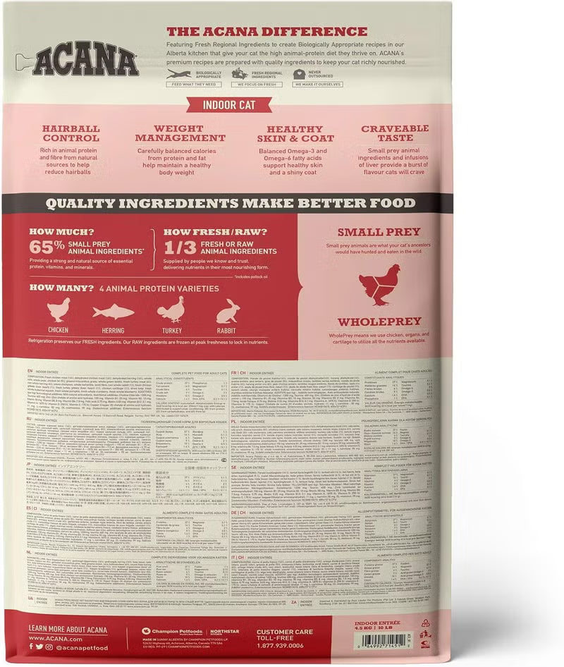 Acana Indoor Entree Recipe With Poultry & Fish Cat Dry Food - Hairball Control - 340G