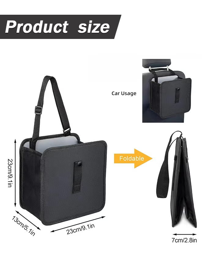 Foldable Hanging Car Trash Can - Large Capacity Waterproof Garbage Bag, Leakproof Storage Organizer for Camping, Interior Accessories (Black)