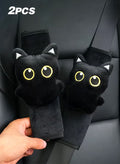 2 PCS Seat Belt Cover Pad, Cute Kawaii Animal Cat Seatbelt Covers for Kids, Soft Seatbelt Cushion, Car Seat Strap Pads (Black)