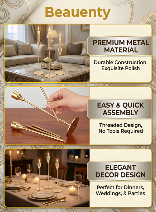 3pcs Gold Candle Holders,For Taper Candle,Candle Sticks