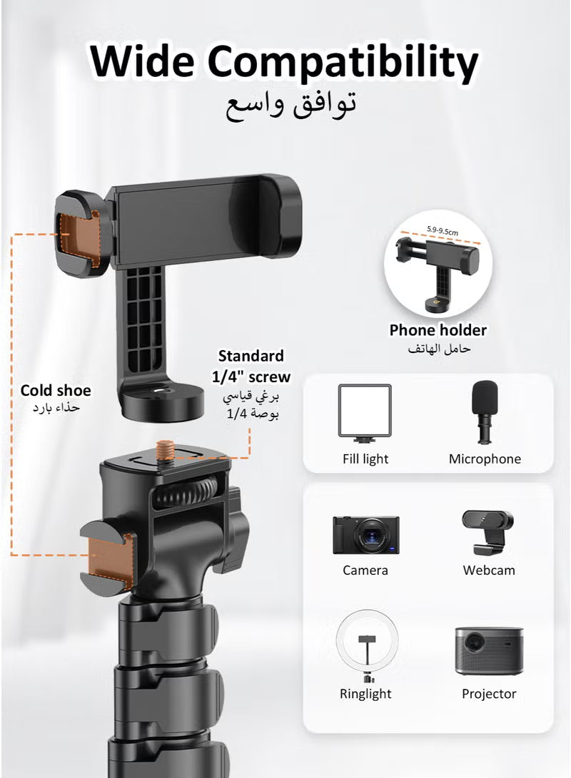 170cm Phone Tripod, Portable Phone Stand Tripod for Travel or Video Recording, 10M Long Distance Remote Control