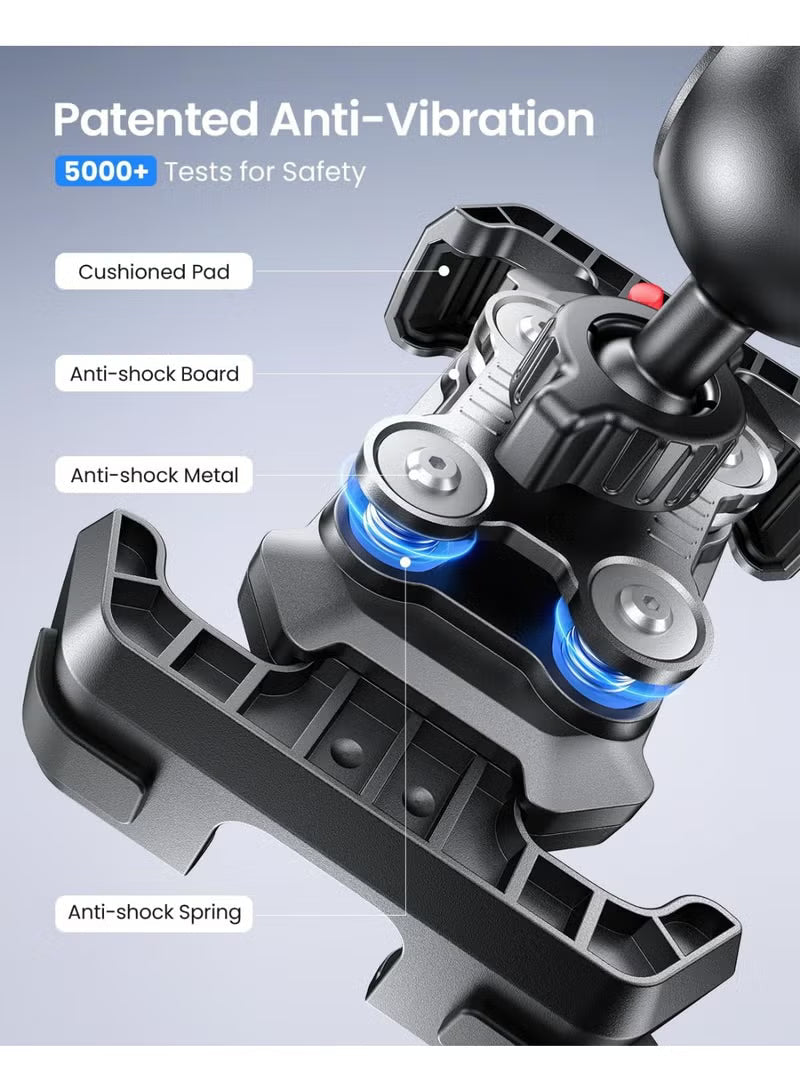Anti-Shake Motorcycle Phone Mount - 2026 Dual Vibration Dampener, Universal Bike Phone Holder for iPhone