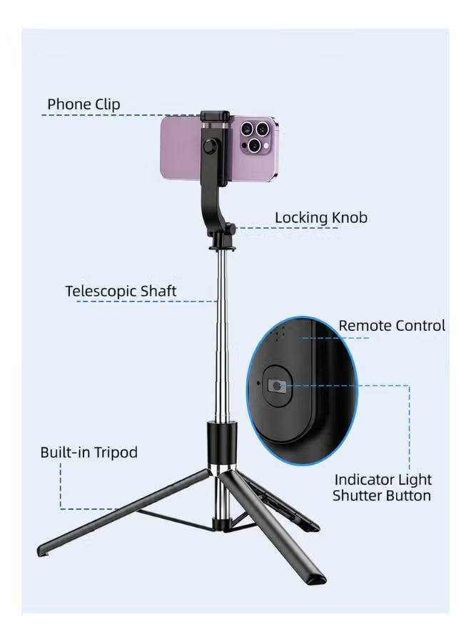 Portable Foldable Bluetooth Selfie Stick with Wireless Remote Shutter for Smartphones