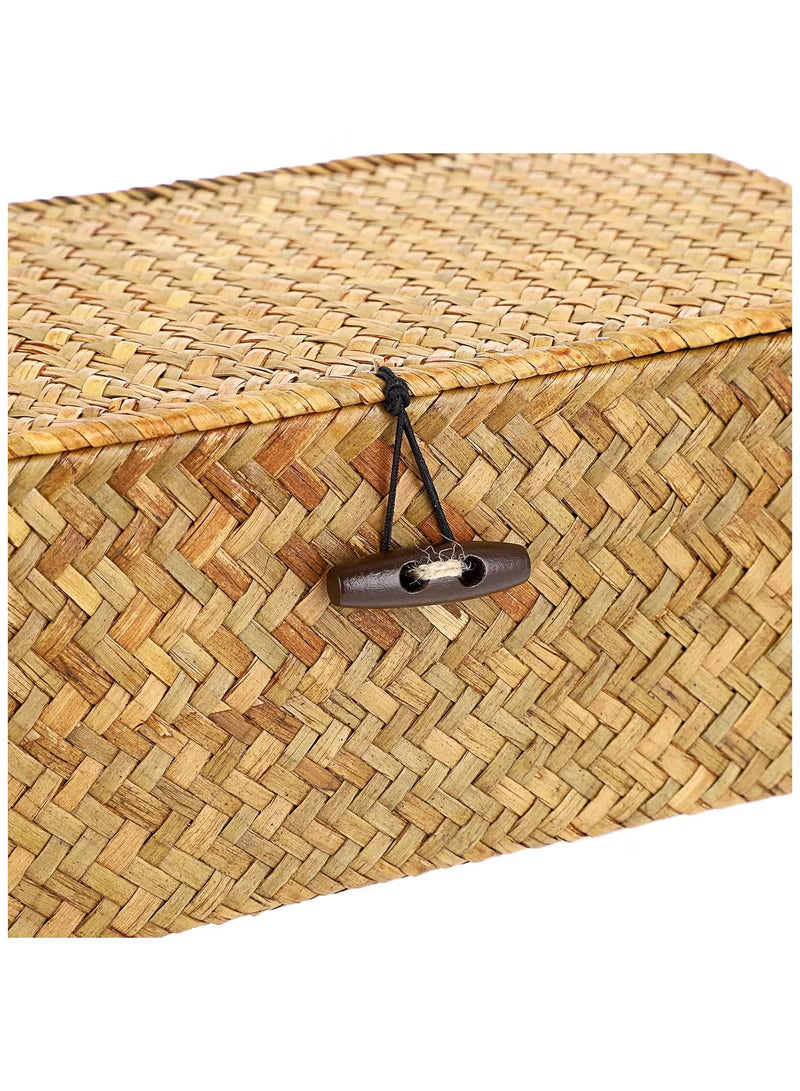 Wicker Shelf Baskets Bin with Lid, Handwoven Seagrass Basket