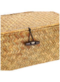 Wicker Shelf Baskets Bin with Lid, Handwoven Seagrass Basket