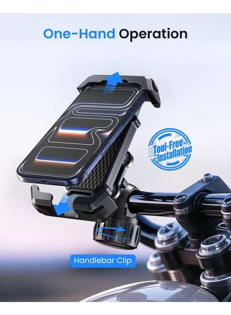 Anti-Shake Motorcycle Phone Mount - 2026 Dual Vibration Dampener, Universal Bike Phone Holder for iPhone