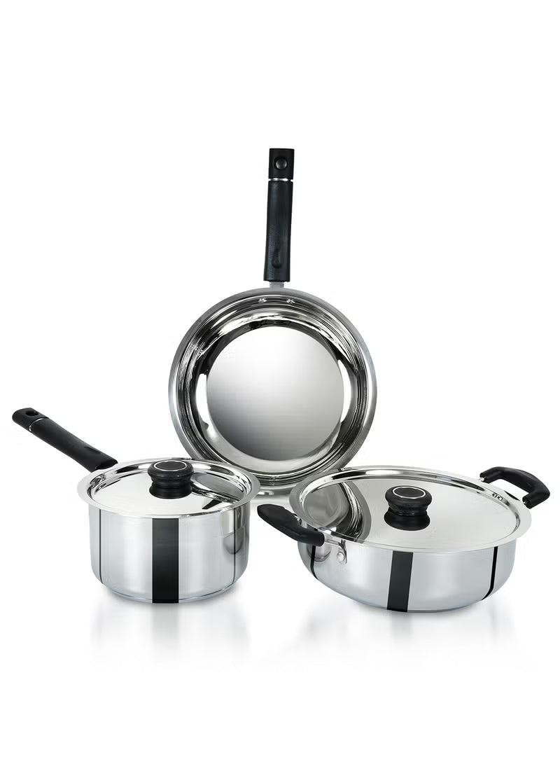 Delici Stainless Steel Cookware Set 5 PCS, 304 Grade SS Pots & Pans
