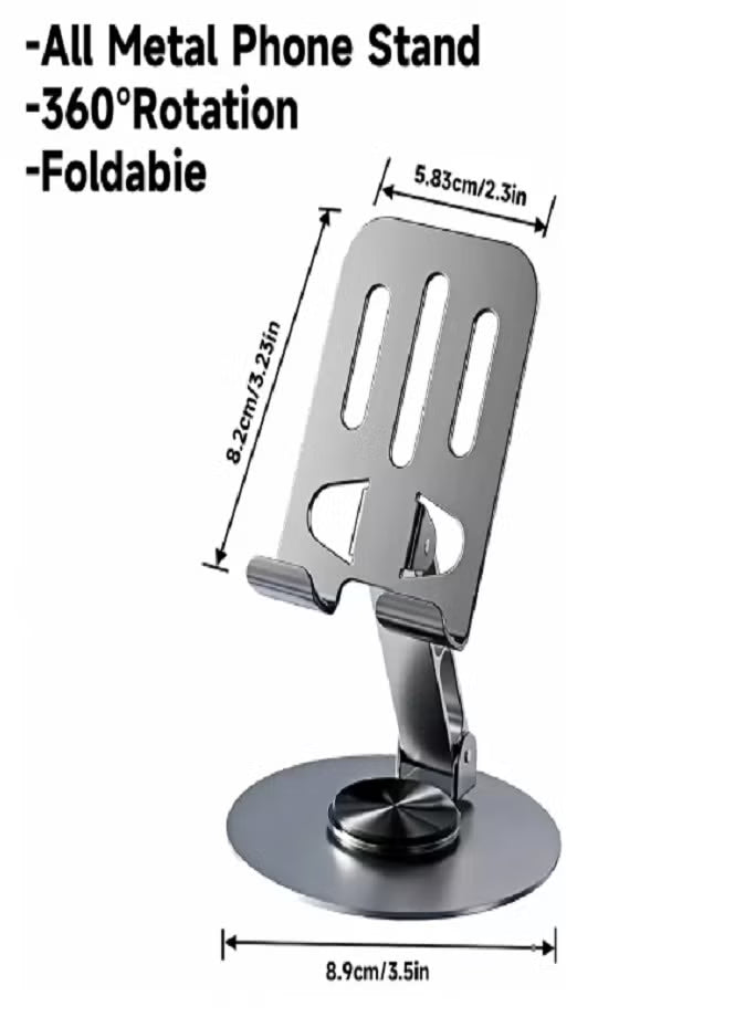 360° Rotating Foldable Metal Phone & Tablet Stand – Adjustable Aluminum Desk Holder for iPhone, iPad, Samsung, OnePlus & More – Portable Mobile Stand for Home & Office Use
