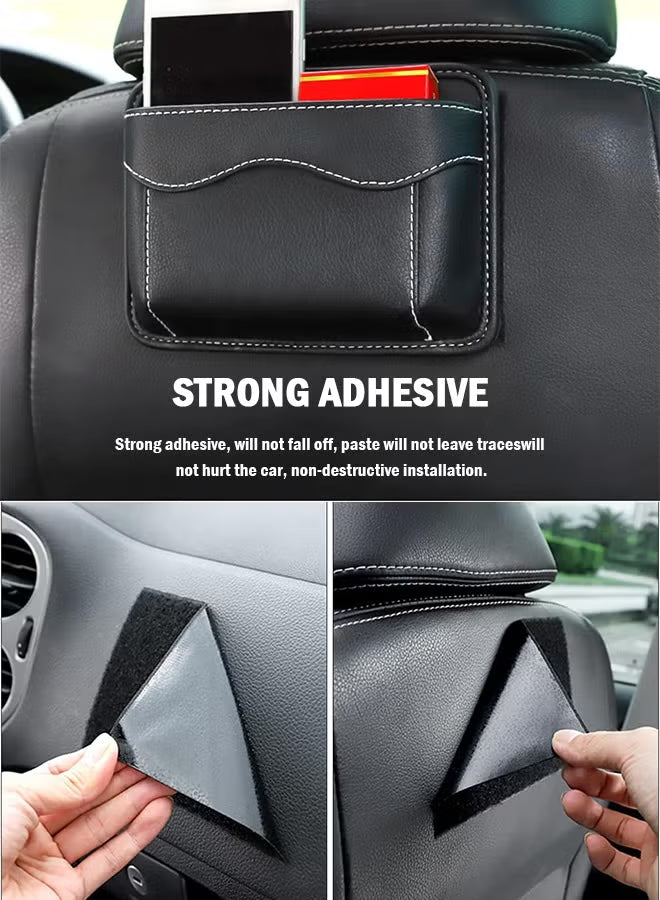 2 Pcs Car Seat Side Pocket Organizer, PU Leather Mini Storage Bag for Auto Door Window Console, Pen Phone Holder Tray Pouch Vehicle Seat Gap Filler for Organize Document, Registration, Notepad (Black)