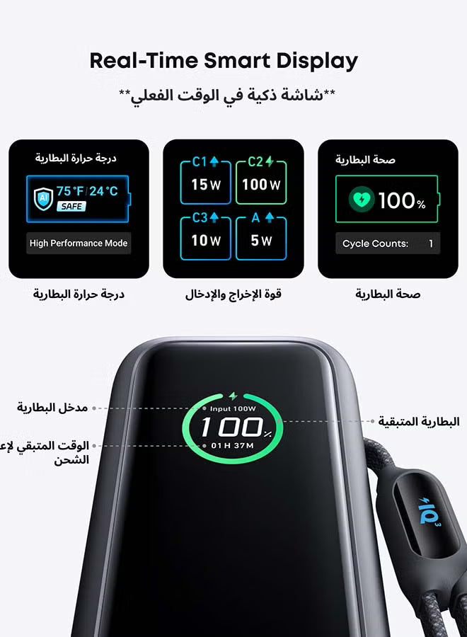 25000 mAh 25,000mAh Power Bank, 25,000mAh 165W Ultra-Fast Portable Charger for Dual Laptops, Fast Charging Battery Pack with Built