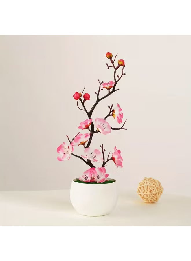 Artificial Potted Plum Blossom Bonsai – Wax-Finish Fake Flower Branch