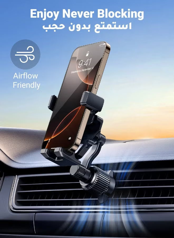 Mobile Holder For Car Car Phone Holder For Air Vent Car Mobile Holder With Auto Lock And Hook Shape Clip Not Block Air Vent Phone Holder Car Fit Big Phone iPhone 15 16 Series, Samsung S24 S23, Xiaomi Black