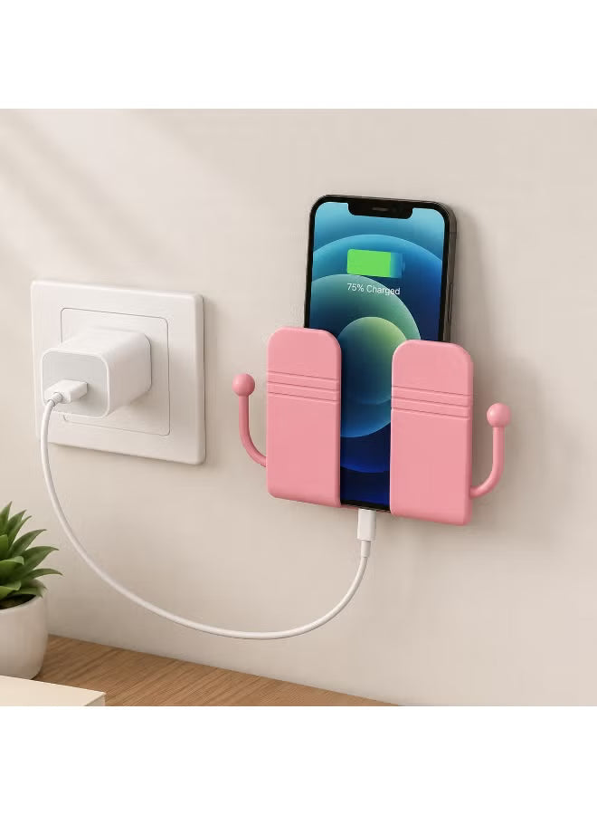 Multipurpose Wall Mounted Mobile Phone Holder with Side Hooks, Self-Adhesive, Punch-Free