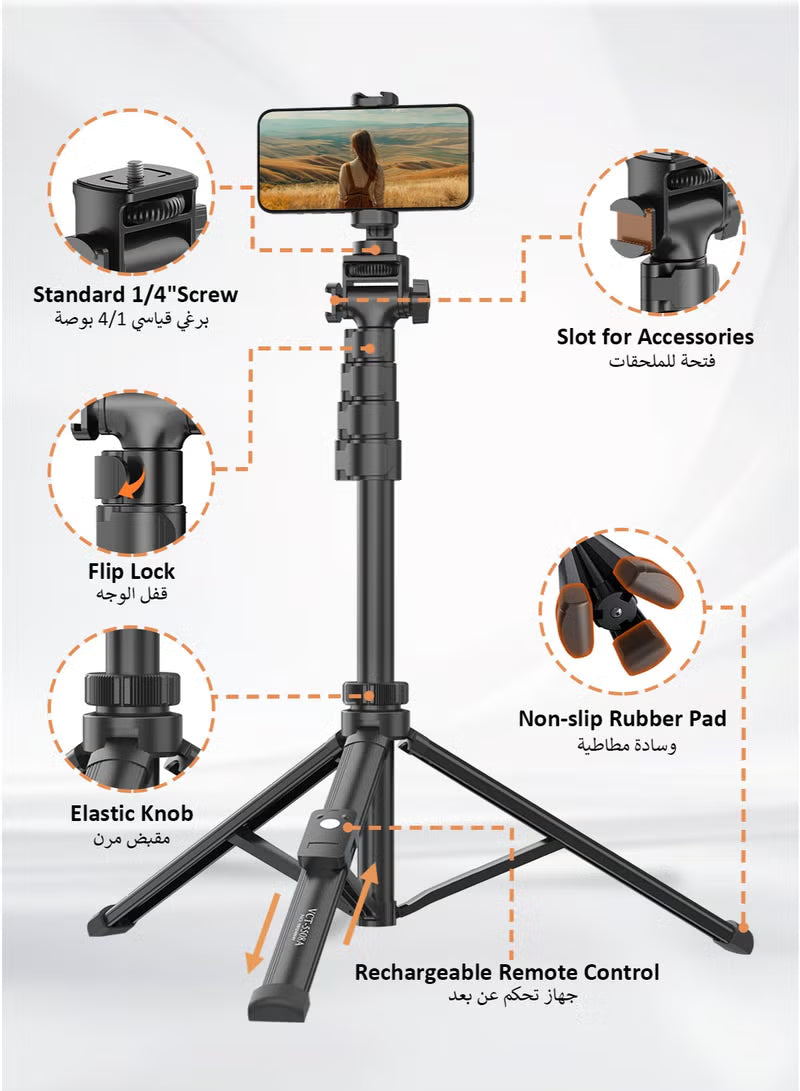 170cm Phone Tripod, Portable Phone Stand Tripod for Travel or Video Recording, 10M Long Distance Remote Control