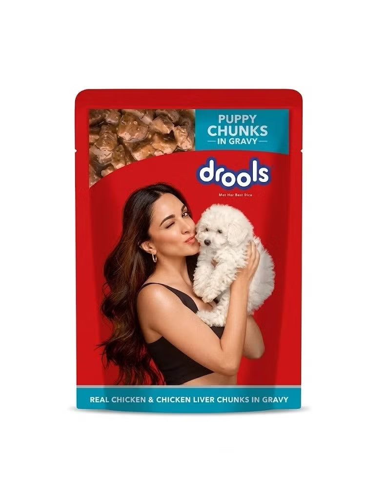 Puppy Wet Dog Food Real Chicken and Chicken Liver Chunks in Gravy Pouches