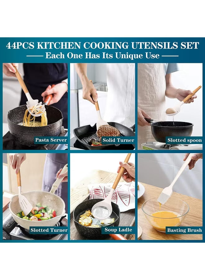 Kitchen Silicone 44 PCS Cooking Utensils Set, Kitchen Food-grade Non-Stick