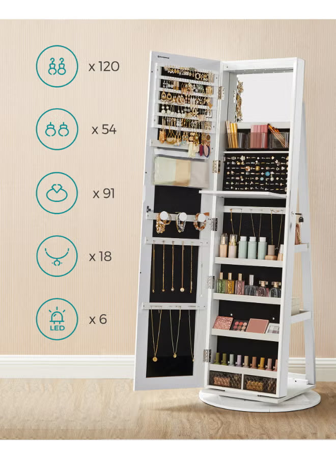 SONGMICS 6 LEDs Mirror Jewellery Cabinet, 360°