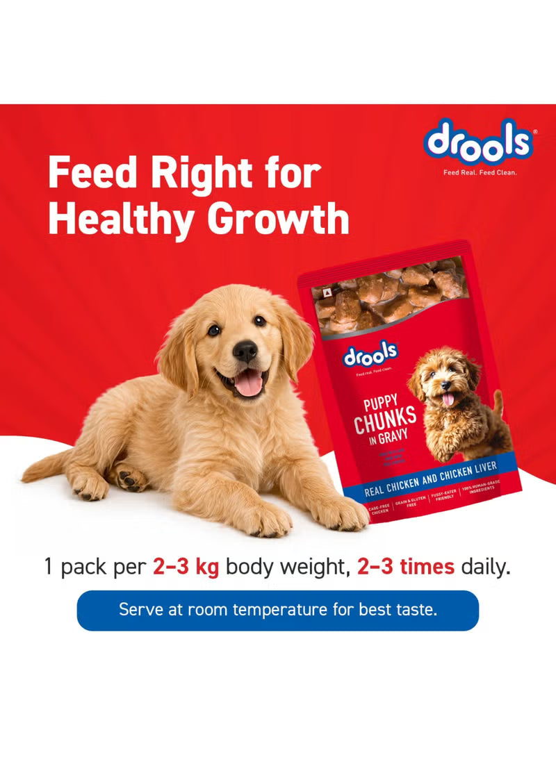 Puppy Wet Dog Food Real Chicken and Chicken Liver Chunks in Gravy Pouches