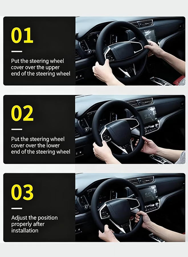 Cool Anti-Slip Silicone Steering Wheel Protector - Universal Car Steering Wheel Protective Cover - Summer Easy to Clean Silicone Car Steering Wheel Cover (Black)