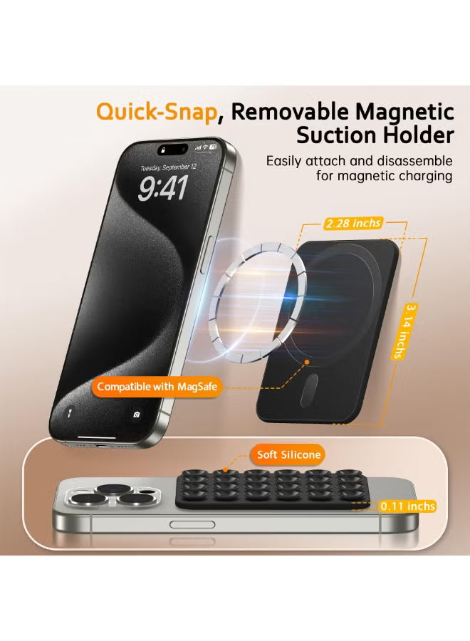 Magnetic Suction Cup Phone Mount for MagSafe Case, Removable Silicone Sticky Grip for iPhone 12/13/14/15/16,