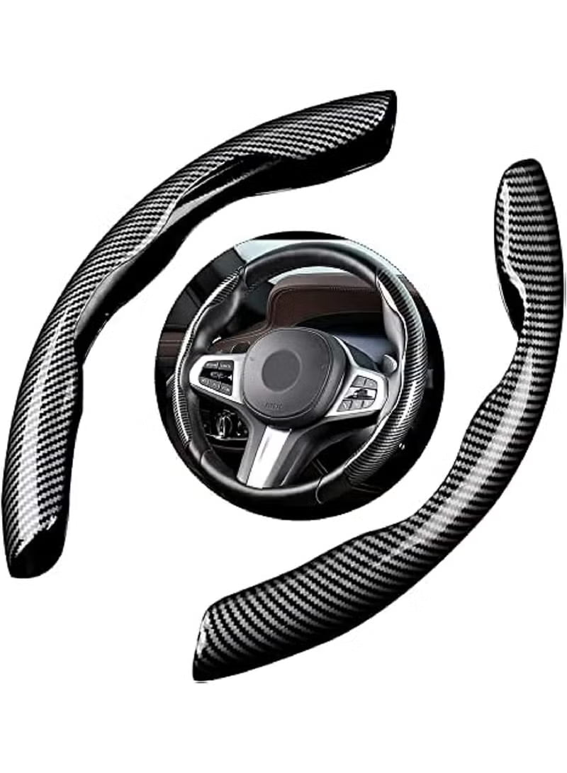 Dunekart Universal Car Steering Wheel Cover, Carbon Fiber Texture Non-Slip Protector, Sport Auto Interior Accessory for 38cm Diameter - Black