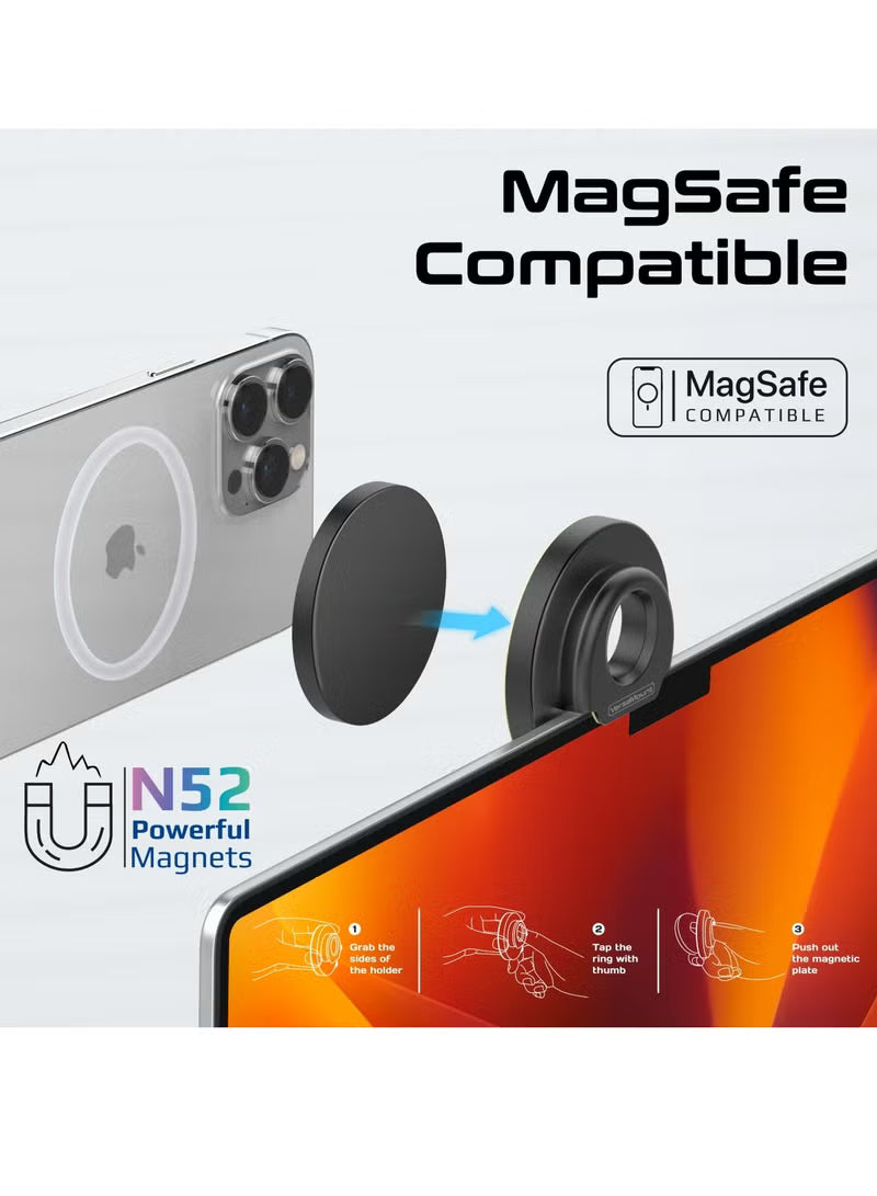 Extendable Phone Mount with Foldable Stand, Ideal for Apple Continuity Camera Users, MagSafe Compatibility, Perfect Desk View for iPhone, iMac & MacBooks,All Types of Displays,VersaMount Black