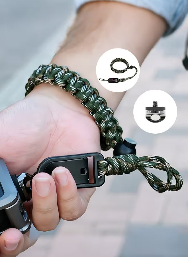 Camera Wrist Strap for DJI Osmo Pocket 3 & Insta360 X5/X4, Paracord Hand Strap with 1/4 Quick Release Screw, Anti-Drop Lanyard Accessory for Vlog & Travel, Army Green