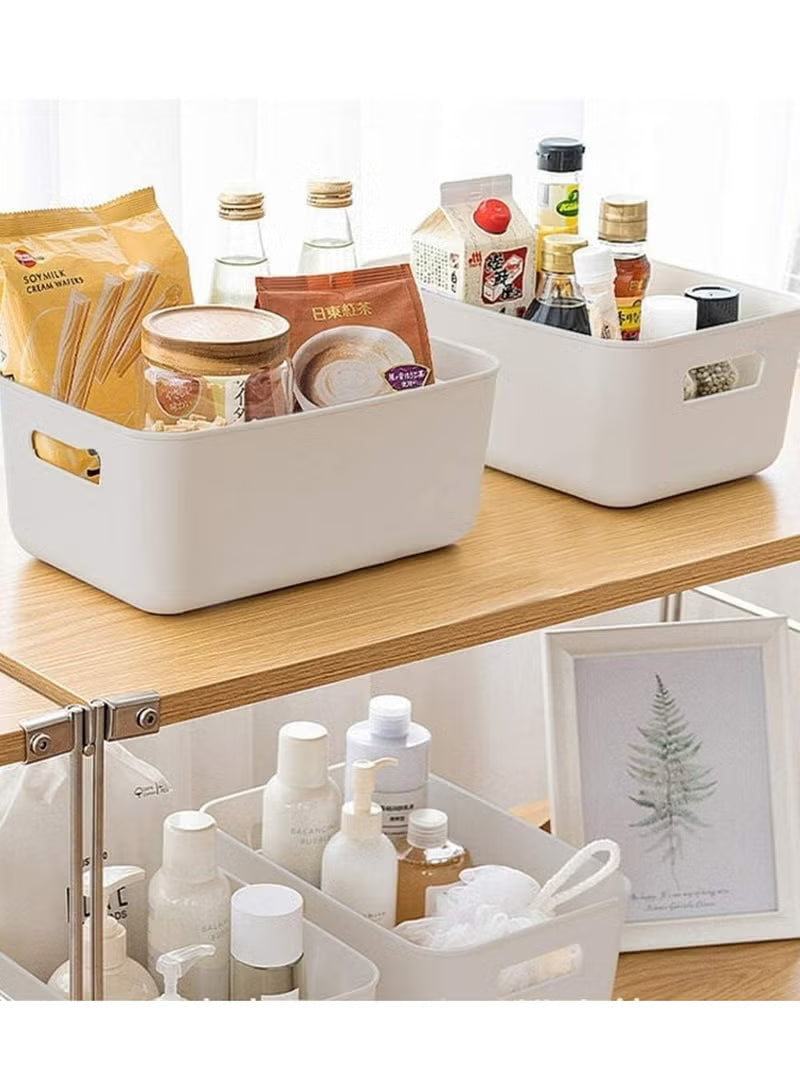 et of 8 Plastic Storage Bins Basket Cabinet Organizer with Handle White