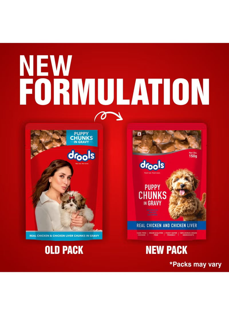Puppy Wet Dog Food Real Chicken and Chicken Liver Chunks in Gravy Pouches