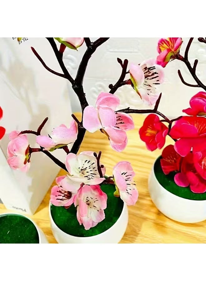 Artificial Potted Plum Blossom Bonsai – Wax-Finish Fake Flower Branch