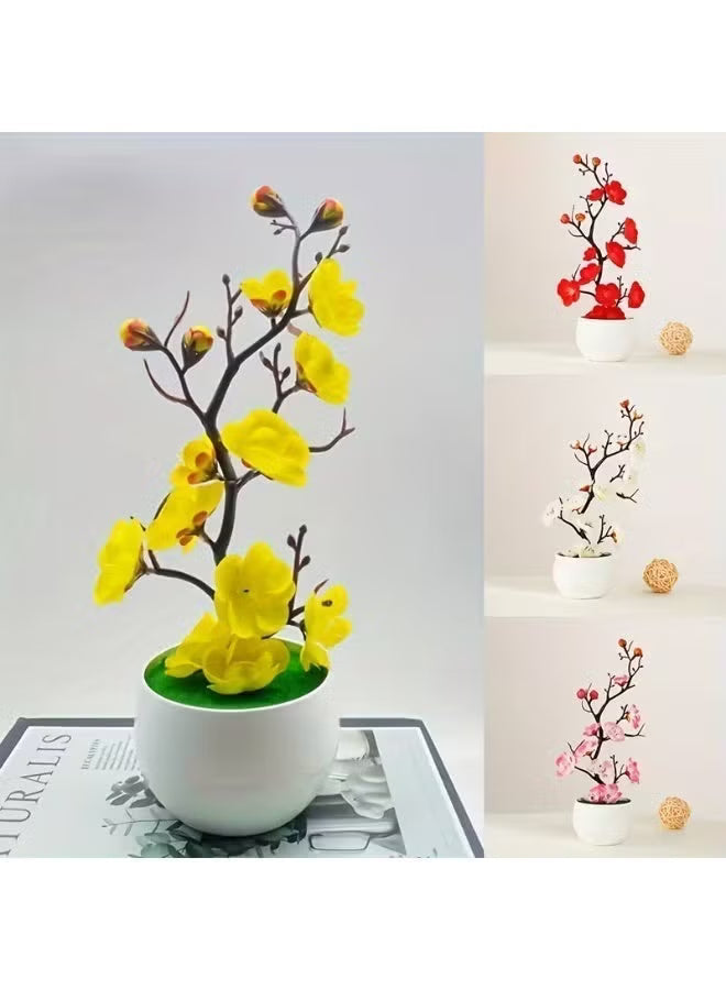 Artificial Potted Plum Blossom Bonsai – Wax-Finish Fake Flower Branch
