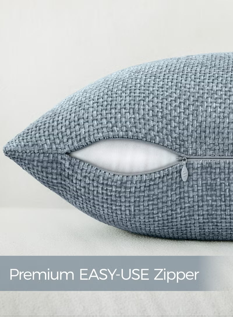 Blue Chenille Cushion Cover Throw Pillow