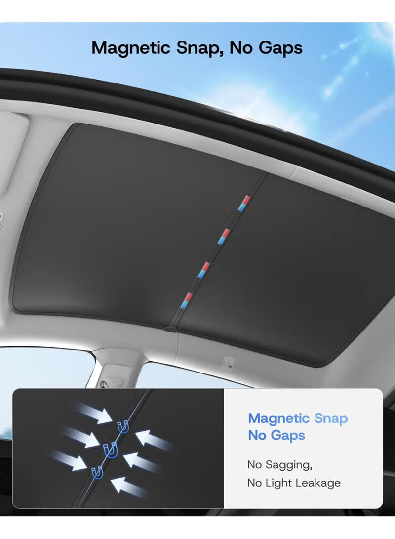 Tesla Model Y Sunshade: UV protection, heat-insulating sunshade, 99% sun shading, never sags, foldable, Tesla Model Y accessory compatible with 2020-2024 Model Y (black).