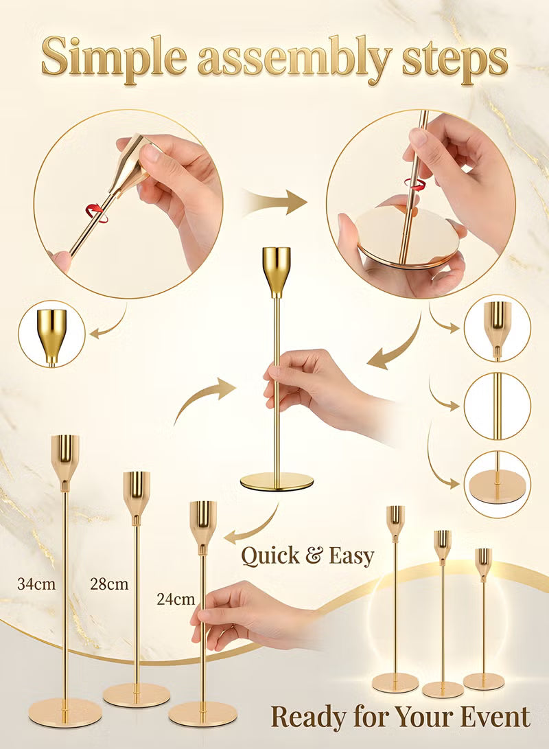 3pcs Gold Candle Holders,For Taper Candle,Candle Sticks
